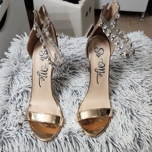 So Me Gold and Clear Embellished Heels